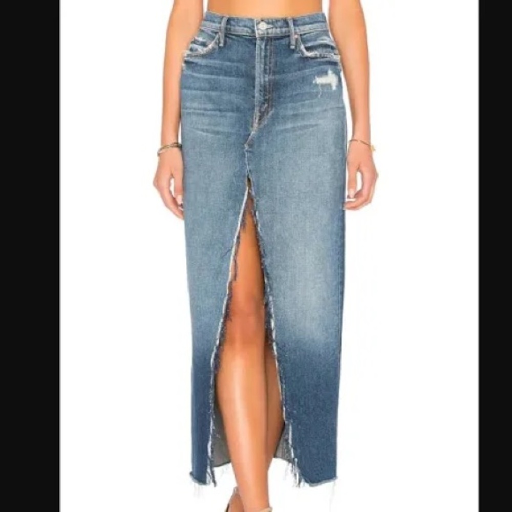 Joes Jeans Skirt Denim Straight Front Slit Maxi Fray Raw Hem 28
